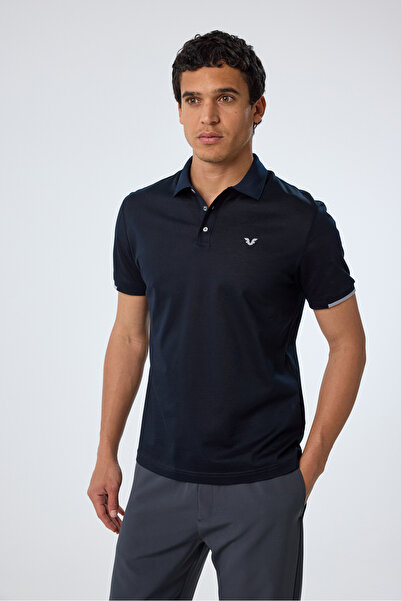 bilcee Men's Dark Navy Blue Cotton Polo Collar Short Sleeve T-Shirt 9710