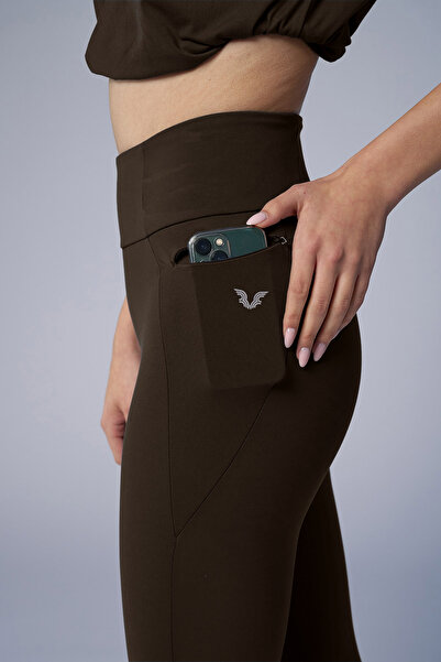 bilcee Kadın Kahve Yüksek Bel Toparlayıcılı Full Likralı Cepli Sporcu Tayt 4056