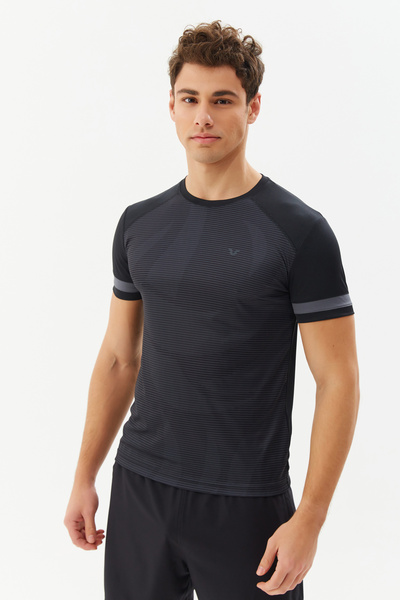 bilcee Ανδρικό μπλουζάκι αθλητικής προπόνησης γυμναστικής με μαύρο λεπτό ύφασ...