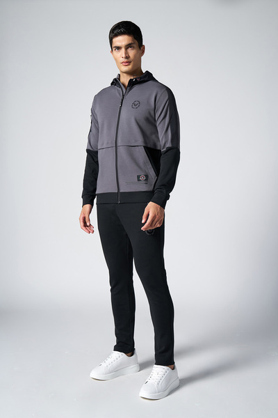 bilcee Men's Gray Hooded Lycra Cotton Tracksuit 1525