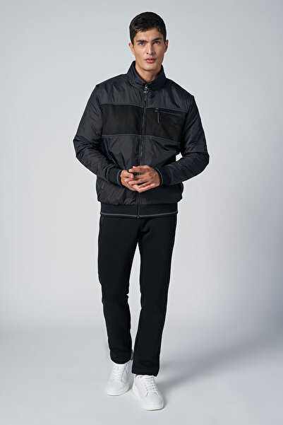 bilcee Men's Black Woven 3 Thread Fleece Suede Detailed Tracksuit Set 4537