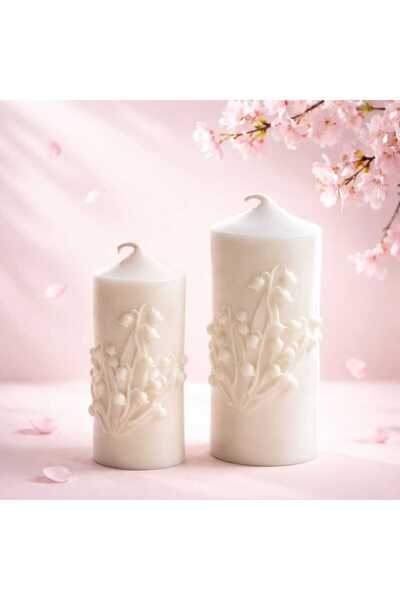 Yaratıcı sanatlar atölyesi 2'li Zambak Kabartmalı Silindir Mum Seti
