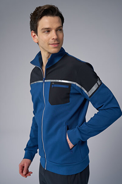 bilcee Men's Blue Stand Collar Lycra Cotton Tracksuit Set 3973