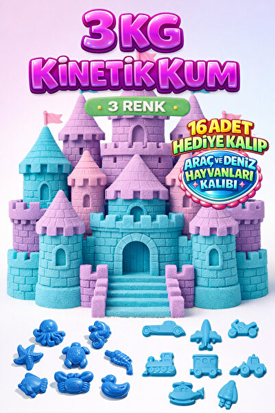 Kinetic Sand 3 KG Kinetik Kum 3 Renk ve 16 Adet Kum Kalıbı - Eğitici ve Öğret...