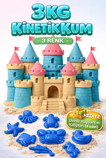 Kinetic Sand 3 KG Kinetik Kum 3 Renk ve 8 Adet Kum Kalıbı - Eğitici ve Öğreti...