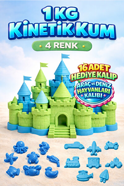 HEROES 1 Kg Kinetik Kum Seti 4 Renk ve 16 Adet Kum Kalıp Hediyeli Eğitici Akı...
