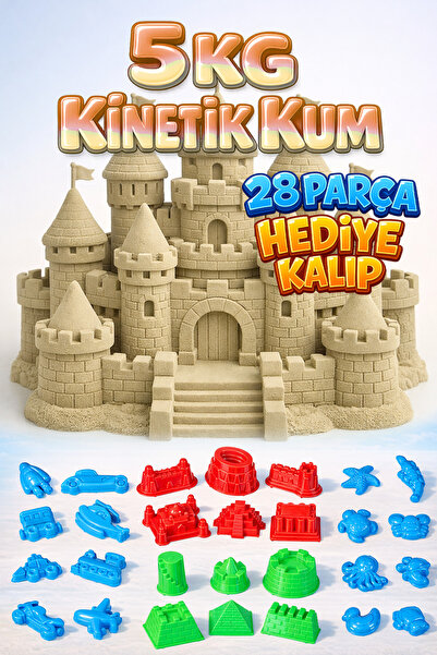 Kinetic Sand 5 KG Kinetik Kum ve 28 Parça Kum Kalıbı Hediye - Eğitici ve Öğre...