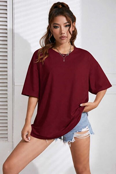 BiavSi Unisex  Bisiklet Yaka Pamuk Oversize Boyfriend T-shirt