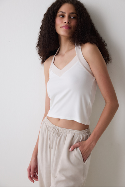 Penti Semi Crop Kırık Beyaz Halter Üst