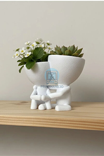 Printhane 3D 3D Sarılan İnsan Figürlü Çift Saksı - Minimal Dekoratif Sukulent...