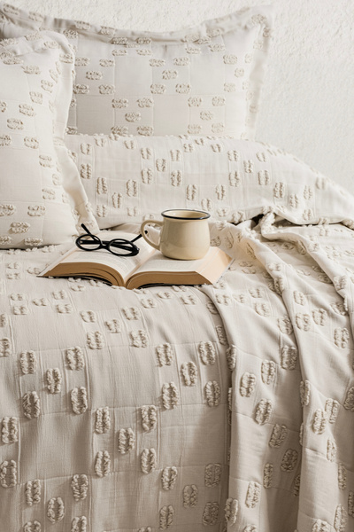 Calantha Home Collection Bella 3 Piece Double Pique Set Ecru