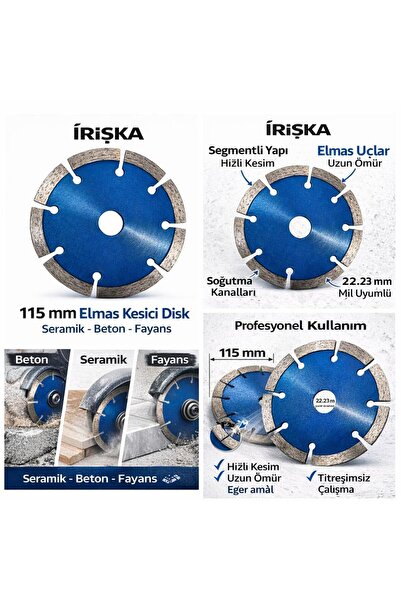 irişka elmas kesici 115x7x22.23 mm