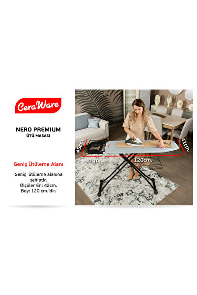 Ceraware Nero Premium Ütü Masası Sallanmaz StabilBase Sistem Kalın Boru Büyük...