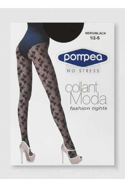 Pompea Dres Damă Cu Model Floral, dresuri negre transparente - imprimeu cu trandafiri, aspect elegant