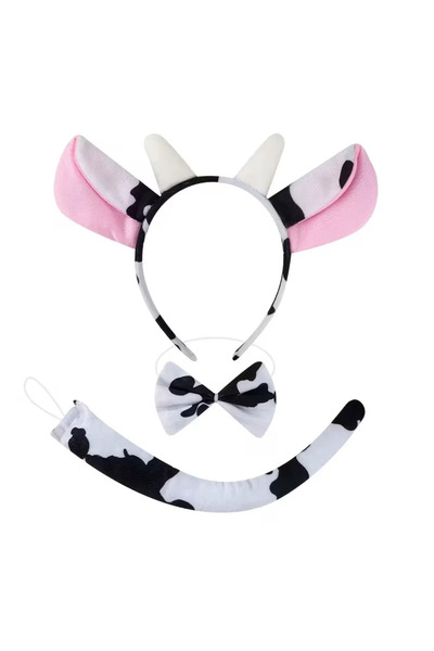 ReilaParty Set de costume de vacă - Coroană cu urechi de vacă, papion și coad...