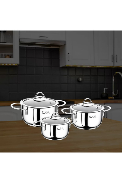 Pierre Cardin مجموعة أواني طهي فضية صغيرة مكونة من 6 قطع من بلانيت