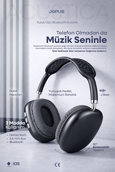 Jopus Bluetooth Kulaklık iOS Android Uyumlu Yüksek Ses Kalitesi Mikrofonlu Ku...