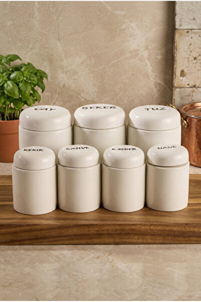 Perotti Heybeli 7-Piece Round Shaped Ergonomic Food and Spice Container Set w...