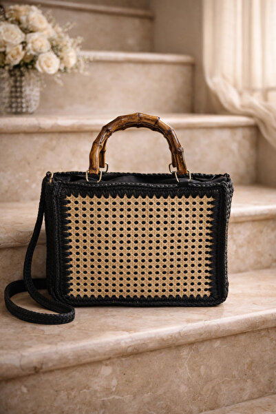 Luminos Butik El Yapımı Rattan Örgü Çanta – Bambu Kulplu Doğal Yazlık Model 2...
