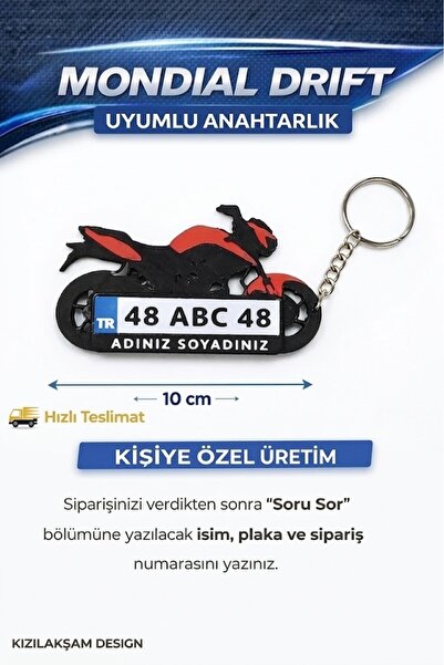 KIZILAKSAM Mondial Drift Motosiklet Uyumlu Kişiye Özel Hediyelik Motor Plaka ...