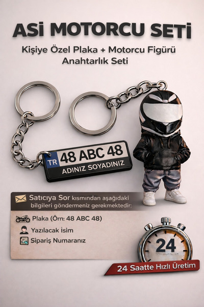 KIZILAKSAM Kişiye Özel Motor Anahtarlık Seti – Motosiklet Anahtarlık, Plaka A...