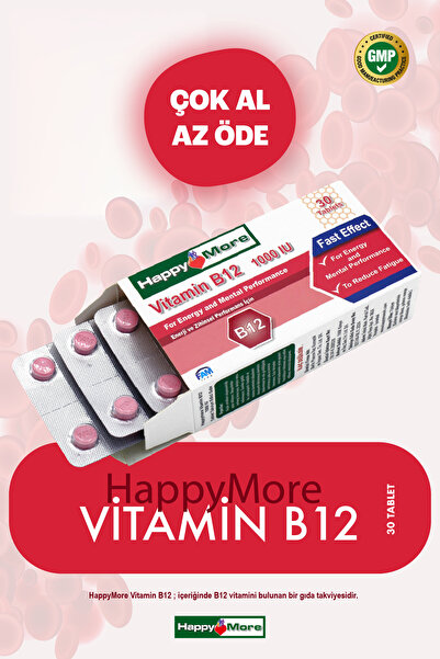 happy more Vitamin B12 Takviye Edici Gıda - 30 Tablet
