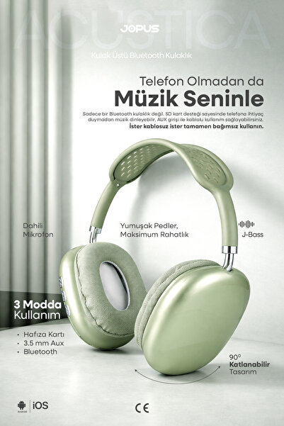 Jopus Bluetooth Kulaklık iOS Android Uyumlu Yüksek Ses Kalitesi Mikrofonlu Ku...