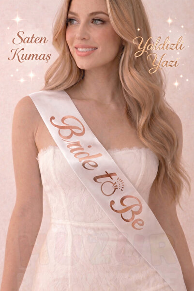 Huzur Party Store Bride To Be Beyaz Üstüne Rose Gold Yaldızlı Kuşak Yüzük Det...