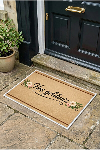 Zevahir Home Hoşgeldiniz Konseptli Çerçeve Desenli Kapı Önü Paspası