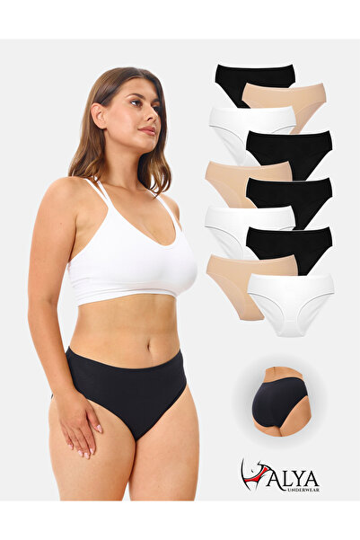ALYA UNDERWEAR سراويل داخلية قطنية عالية الخصر للنساء - 10 عبوات، ألوان أساسي...