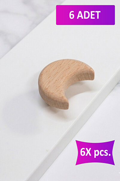 merbiles 6 Adet Ay Hilal Şekilli Ahşap Kulp Çocuk Bebek Odası Mobilya Kulpu D...