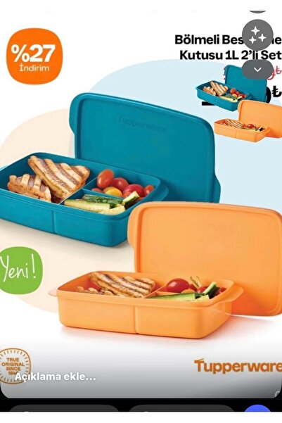Tupperware Compartmented Lunch Box 1L 2 Colors Leather N Blue - Orange