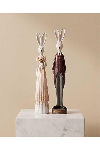 Dodemert Home Gelin & Damat Tavşan Polyester Dekoratif Biblo 2 adet