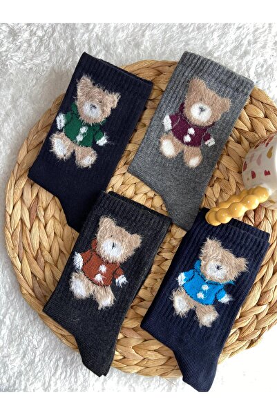 EFİLACCESSORİES Furry Bear Detail Scented 4-Piece Women's Socks