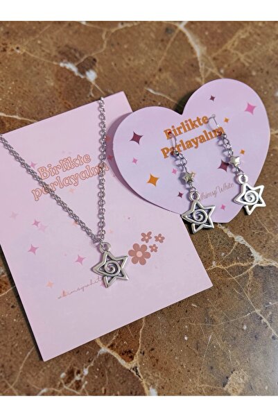 WhimsyWhite Vortex Whimsygoth Spiral Yıldızlı El Yapımı Çelik Kolye ve Küpe S...