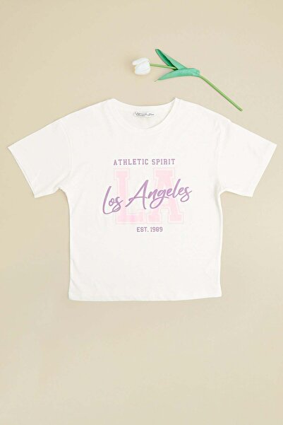 Fulla Moda لوس أنجلوس مطبوع تي شيرت للفتيات بقصة قصيرة