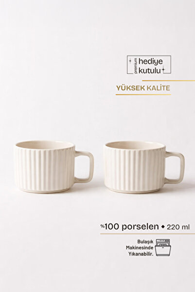 TUSE LIVING Relief Asortik Desenli 2 Parça 2 Kişilik Porselen Çay Kahve Finca...