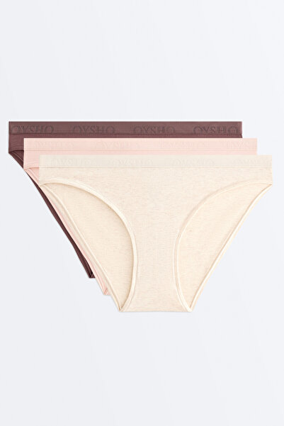 Oysho 3 سراويل داخلية كلاسيكية من مزيج القطن مع الشعار