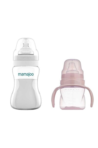Mamajoo Kulplu Eğitici Bardak 160ml & Silver Biberon 250ml / Powder Pink