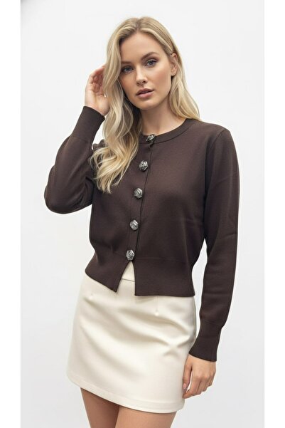 Park Karon Jachetă de tricotat din fire premium cu guler rotund nasturi pentr...