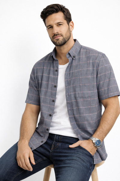 Varetta Cămașă pentru bărbați, cu mânecă scurtă, fumurată, croială clasică, c...