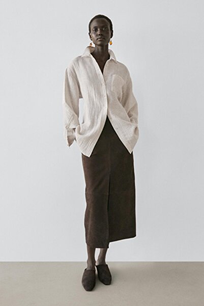 Massimo Dutti %100 keten gofre ince ceket