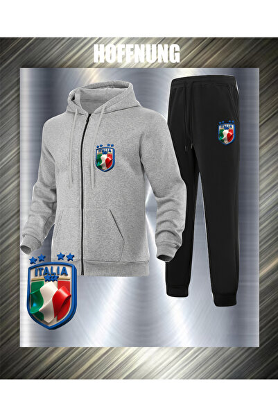 HOFFNUNG Unisex Casual Tracksuit Set Italian Logo Outdoor Full Zip
