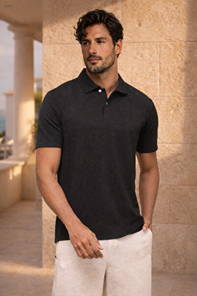 Valiberta تي شيرت رجالي ناعم ورفيع من إيفينور بنمط منقوش وياقة بولو وأزرار - ...