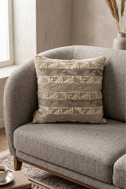 Drawa Home Modern Desenli Dokuma Kırlent Kılıfı Krem Bej Kahverengi 45x45 cm ...