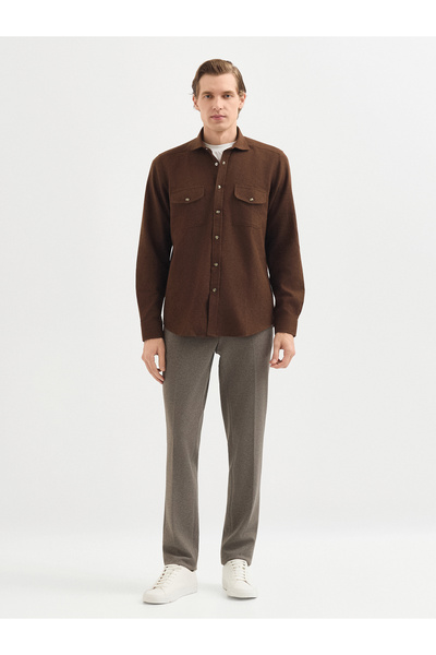 Karaca Erkek Modern Fıt Gömlek-Kahverengi