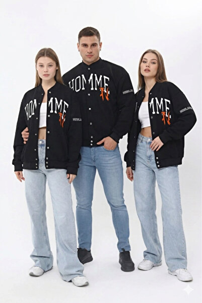 NEWLAKER Unisex Oversize Black Homme Bomber Kolej Ceket