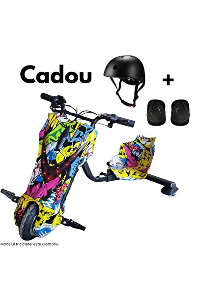 ZanaCasei Tricicletă electrică drift copii, 150W, 36V, 20 km/h, Bluetooth, Gr...