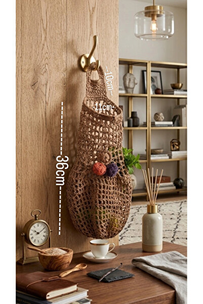 Zümrüdüanka Handmade Posetlik rafya ipinden yapilma acik kahverengi renginde