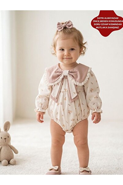 aysskids lana kız bebek çıtır çiçek desenli Bayramlık Özel Gün romper tulum